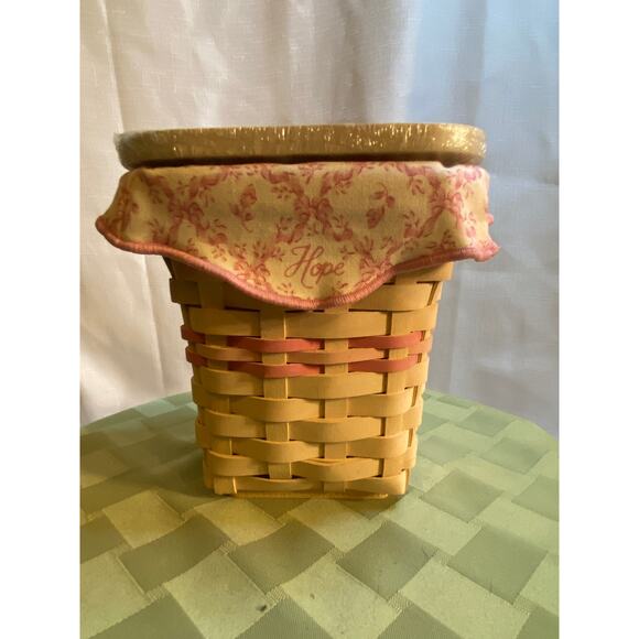 Longaberger 2004 Horizon of Hope /A.C.S. Basket w/Liner, Protector, Lid & Tie-On - Picture 6 of 16